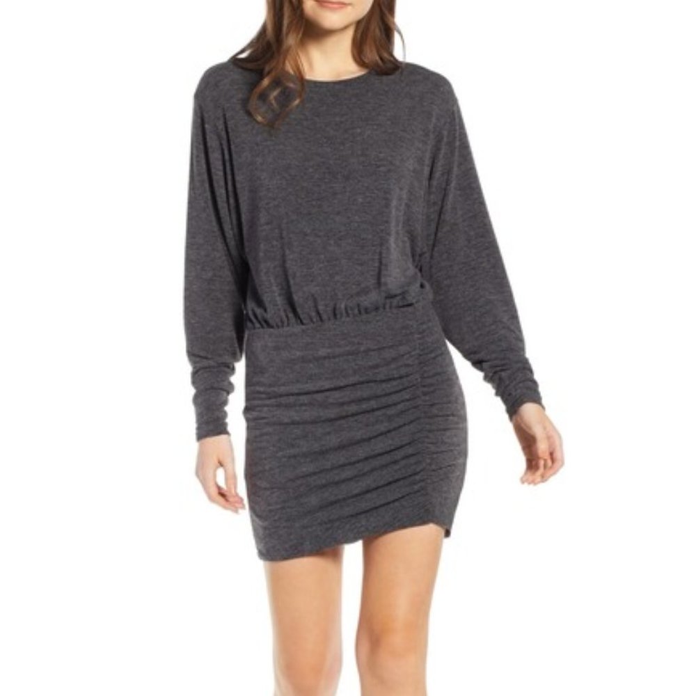 Something Navy Gray Ruched Detail Dress
